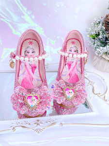 Princess High Heels Girls Shoes Performance Soft Bottom Baby Crystal Sandals Kids Show Shoes round Toe Synthetic Leather