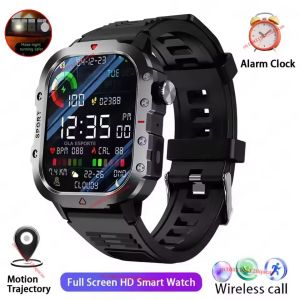 Rugged Military Smart Watch Mens Outdoor Watch LED Flashlight 2.01 HD Touch Screen Voice Bluetooth Call Smartwatch Gifts HT30