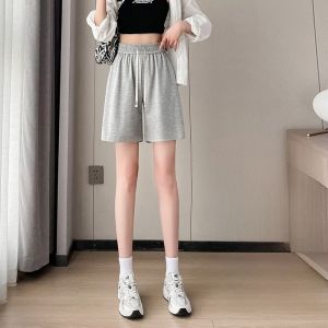 YAMIANNV | Loose Fit Ice Silk Shorts Womens High Waist Five Inch Summer Thin Sports Pants Comfortable Skin-Friendly Wide Leg Trousers
