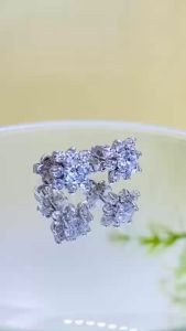 Khuyên tai nữ bạc xi bạch kim vuông tia nụ đá 4.5mm Bông tai chủ đính kim cương moissanite Mỹ kiểm định GRA màu trắng Màu xanh Hoa tai bạc thật mạ vàng trắng - KIM LỘC PHÁT BVTiaV