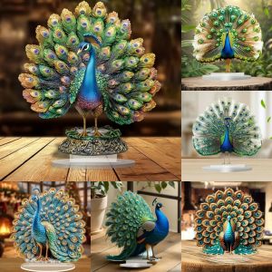 Peacock Spreading Tail 2D Flat Acrylic Tabletop Decor HomeOfficeCaferoomStudiodisplay Case Ornament Desktop Gift Kit Sign