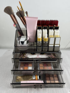 Transparent Large Capacity Makeup Storage Box Dustproof Drawered Desktop Organizer for Cosmetic Products Rectangular Shape Stackable