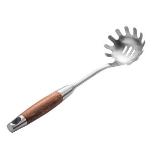 Onlycook 304 Stainless Steel Kitchen Noodle Spoon Specialized Pasta Ladle Soup Strainer Filter Cookware Wooden Handle