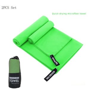 2PC Set Solid Microfiber Gym Towel Perfect Travel Sports Camping Beach Towels Fast Drying Super Absorbent Swimming Bath Towel