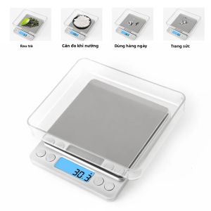 Cân Kỹ Thuật Số 500G/001G Cân Điện Tử Chính Xác 3kg/01G Có 2 Khay Đựng Đồ Trang Sức Kim Cương Trong Nhà Bếp