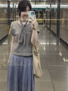 BINKAFENNY | Summer Outfit Grey Plaid Half-Skirt Two-Piece Set Cool Loose Feeling Womens Fashion Brand Binkafenny Exclusive Design