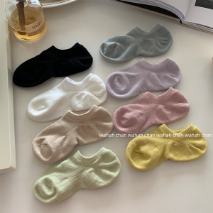 Tất Cotton Nguyên Chất Dài Thấm Hút Mồ Hôi Kháng Khuẩn Chống Mùi Không Rơi Gót Tất Thuyền Cotton Mỏng Màu Trơn Mùa Hè Cho Nữ