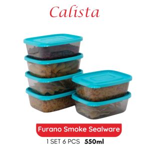 CALISTA FURANO SMOKE SET 6PCS TEMPAT KOTAK BOX WADAH PENYIMPANAN MAKANAN FOOD CONTAINER SET FOOD PREPARATION STORAGE TOPLES KULKAS TEMPAT BUMBU DAPUR TEMPAT PENYIMPANAN SAYUR BUAH IKAN DI KULKAS CALISTA TOPLES SET