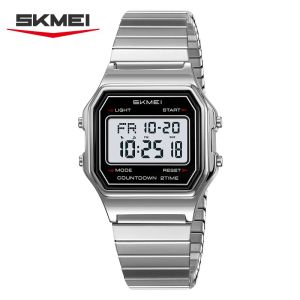SKMEI | SKMEI 2465 Waterproof Luxury Electronic Mens Wristwatches Stainless Steel Digital Watch for Men LED Display Sport Reloj Hombre