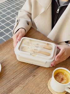 【Free spoon and chopsticks】 Lunch box lunch box 1200ml large capacity lunch box for work students can be used as a mobile phone holder microwave heating food container sealed multi-compartment food-grade pp antibacterial material lunch box
