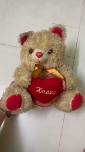 Gấu nâu ôm tim lông xù