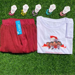 Stelan 17 agustus PAUD TK SD usia 4 5 6 7 8 9 10 11 tahun setelan kaos merah putih kemerdekaan
