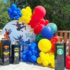 127-Piece Red Yellow Blue Green Arch Flower Ring Balloon Set Birthday Party Circus Amusement Park Event Celebration Decorations