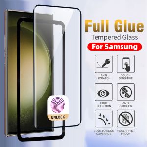 Easy install Ultrasonic fingerprint unlock Full Glue Full Cover Curved Tempered Glass For Samsung Galaxy S25 S24 S23 Plus Ultra S20 S22 S21 Plus Ultra Note 20 Ultra Screen Protecetor Film