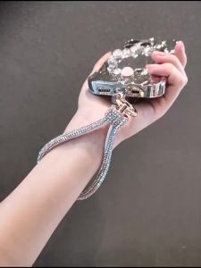 Shiny Rhinestone Cell Phone Charm Portable Chain Fashion Wrist Strap Keychain Phone Case Anti-Loss Accessories With Gasket Clip