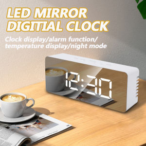 LED Mirror Alarm Clock Digital Clock Home Decoration Clock Snooze Time Electronic Large Time Temperature Display Night Mode