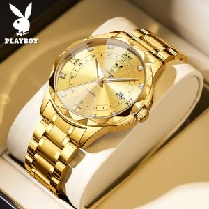 PLAYBOY Watch for Men: Original Brand Luxury Waterproof Diamond Dial Luminous Stainless Steel Wristwatch Suitable Dress