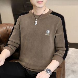 HENGYUANXIANG | Áo nỉ cổ tròn dày dài tay thời trang thường ngày cho nam Áo thun cotton polyester mùa thu đông Áo lót lông cừu