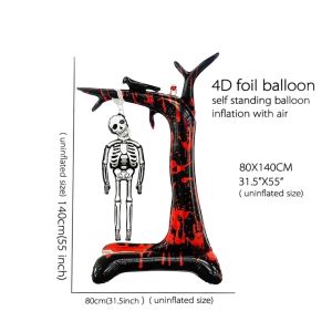 1pc Halloween Standing Bloody Tree Skeleton Foil Balloon Graveyard Yard Horror Porch Haunted House Outdoor Party Decor