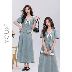 YOUXIANG | Bộ Đồ Denim Kiểu Dáng Retro Thanh Lịch V-neck