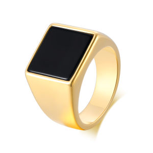 Vnox 14mm Signet Ring For Men Stainless Steel Geometry Shape With Natural Stone Stylish Handsome Finger Ring