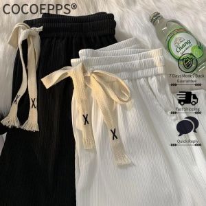 Cocoepps Lụa băng quần ống rộng quần thường ngày mùa hè cho nam và nữ học sinh dáng rộng ống suông dáng rộng