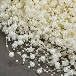 Pearl Beads String 3+8mm Faux Pearl Strand Fishing Line Garland Beads for Wedding Centerpieces Bouquet Backdrop Table Decoration