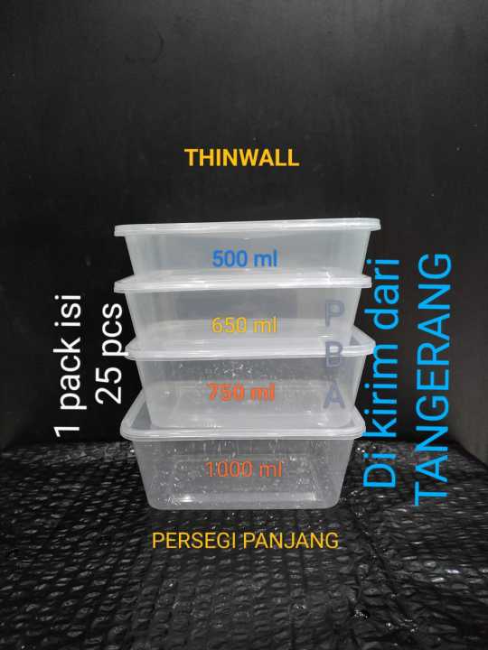 Thinwall Rectangle 500 Ml 650 Ml 750 Ml 1000 Ml Isi 25 Pcs Box