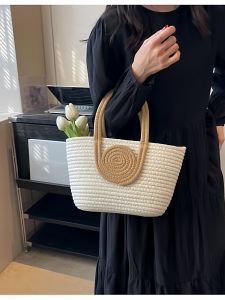 Túi Xách Đeo Tay Đan Bằng Rơm Cotton Nhẹ Túi Đựng Cơm Trưa Đan Thủ Công Túi Xách Nữ Mùa Hè 2025 Túi Xách Đeo Tay Bằng Vải Polyester