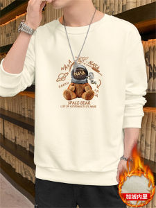 Mens Fleece Lined Loose Fit Thick Long Sleeve Hoodie round Neck Sweatshirt Autumn Winter New Arrival Trendy Brand Casual Wear