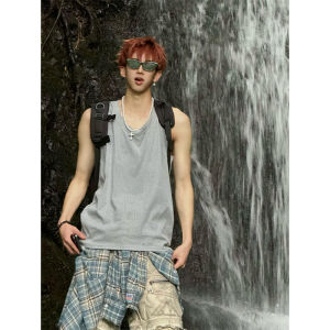 เสื้อกั๊กแขนกุดผ้าฝ้ายแท้สำหรับผู้ชาย สไตล์ฤดูร้อน ทรงหลวม คอกลม เสื้อยืดคอตตอน ทรงลำลอง เสื้อชั้นใน