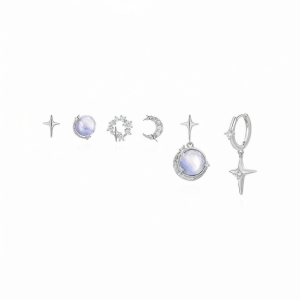 DODO.GOGO | Bộ 6 Cặp Bông Tai Đính Hột Xoàn Hình Sao Mặt Trăng Thanh Lịch