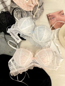 Sweet Style Wireless Thin Lace Bra Set Womens Underwear Push up Anti Sagging Triangle Panties Fixed Strap Bra for Young Women