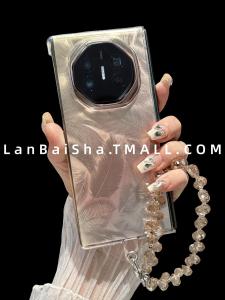 Luxury Gradient Feathers Crystal Phone Case for Huawei MateXT Foldable Screen Womens Style Fashionable Hanging Rope Protection