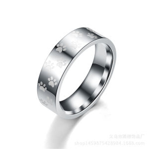 Fashion Cute Dog Cat Paw Rings Jewelry Stainless Steel Wedding Band Rainbow Couple Ring for Women Valentines Day Gift Size 6-13