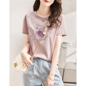 Fashion First-Line Export Cut Label Sequins round Neck Short-Sleeved T-shirt Womens Summer New Loose Casual Half Sleeve Top Women