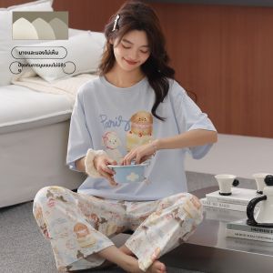 MiiOW | ชุดนอนผู้หญิง MiiOW ฤดูร้อน 2025 ผ้าฝ้ายแท้แขนสั้น กางเกงขายาว ลายการ์ตูนน่ารัก หลวมๆ ชุดนอนสบายๆ สำหรับใส่อยู่บ้าน