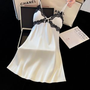 miiow | Pure Desire Lace Trim Chemise Nightgown Womens Style 2025 New Floral Print Dress Sleepwear Strapless Outerwear V-neck Ice Silk