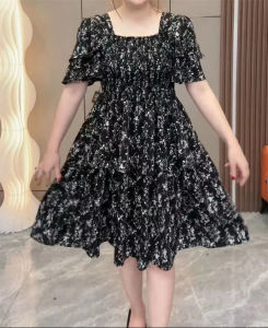 High-Waist Chiffon Dress for Plus Size Women Summer Style Square Neck Design Slimming Effect Lightweight Work Clothing