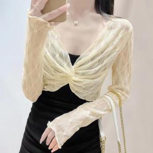 Áo Khoác Nữ Mùa Hè Chống Nắng Che Vai Áo Khoác Ngoài Áo Sơ Mi Lụa Cổ Chữ V Tay Dài Thường Ngày Thời Trang Công Sở Đa Năng