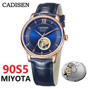 CADISEN Automatic Mechanical Watch Men Japan MIYOTA 90S5 Sapphire Hollowed-out Genuine Leather 9.5mm Ultra-thin Dial Wristwatch