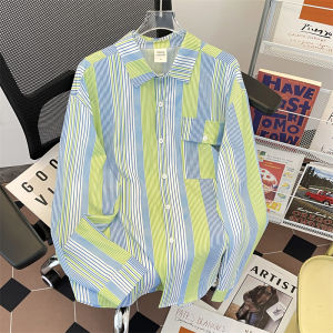 Contrast Color Stripes Casual Long Sleeves Shirt Men Spring and Autumn Fashion Brand Cleanfit Loose All-Matching Lapel Shirt Coat