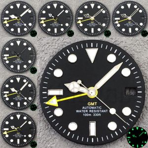29mm GMT Watch Dial Black Watch Face 3 Oclock Date Green Luminous Fit NH34 Movement Watch Parts Green Luminous