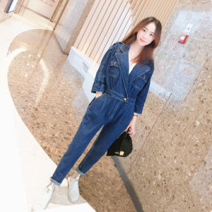 Womens Casual Denim Overalls High Waist Street Style Cotton Workwear Pants Autumn New Fashion Slim Fit Harem Jumpsuit