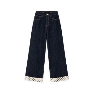 Small Batch Polka Dots Straight Tapered Wide Leg High Waisted Slimming Jeans
