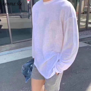 เสื้อยืดผ้าฝ้ายผู้ชายระบายอากาศหลวมพอดีแขนยาวป้องกันแสงแดดเสื้อลําลองสปอร์ตสําหรับทุกฤดูกาล