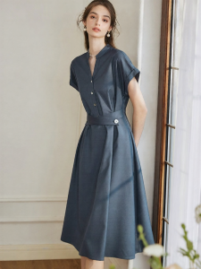 Roey s house | Fashionable Commute Blue Fitted Waist Elegant Tie A-line Dress