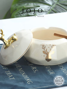 Elegant European Style Ceramic Ashtray Creative Personalized Living Room Decorative Container with Lid by Jojos Life PD