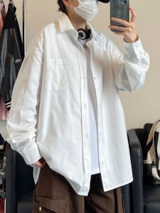 Spring New Loose Casual Mens Pure Color Jacket Heavyweight Hong Kong Style Shirt Simple Top Trendy Cotton Polyester Blend