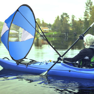 108cm Kayak Sail Foldable Transparent Window Canoe Sail and Storage Bag Blue and White Proofing